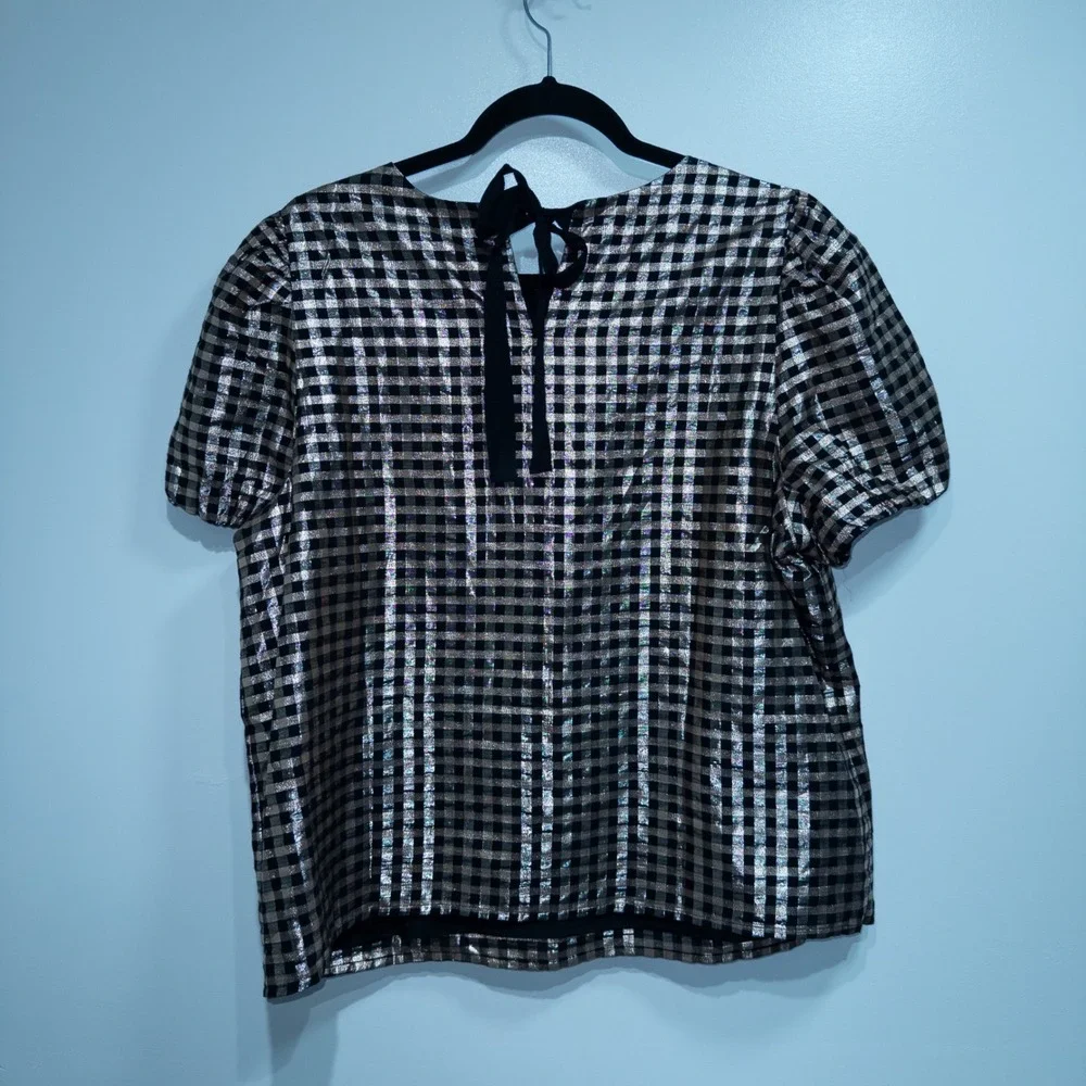 J. Crew Gold Lurex Metallic Threads Puff-Sleeve Top Size‎ XL